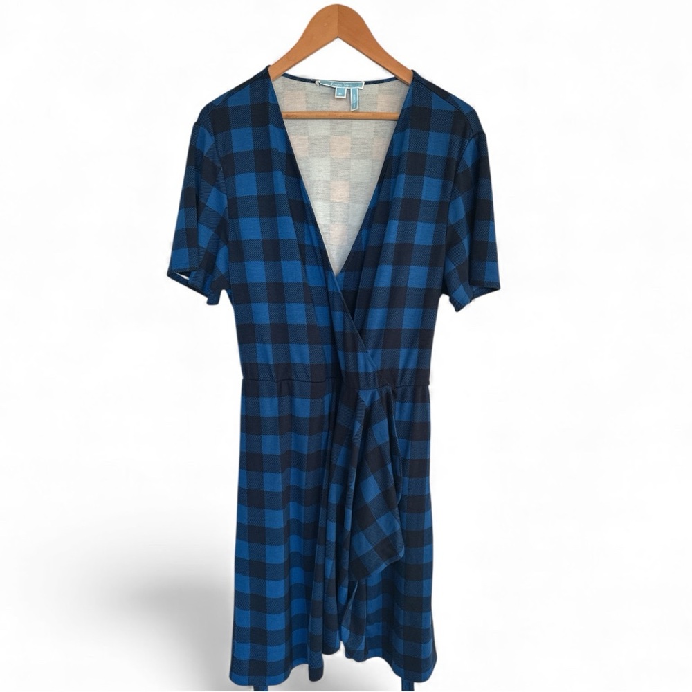 Draper James Buffalo Plaid Tie Faux Wrap Dress Nassau Navy Size XL